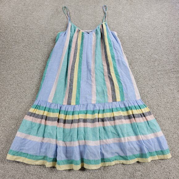 Rails Womens Ari Dress Small Blue Jamaica Stripe Spaghetti Strap V Neck Sundress - Picture 2 of 16